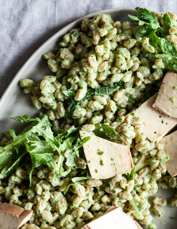 Pesto Farro & Baby Kale Salad | The Full Helping