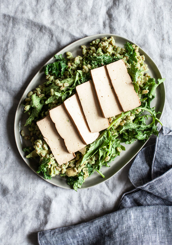 Pesto Farro & Baby Kale Salad | The Full Helping