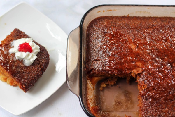 Pineapple cake with butter rum sauce