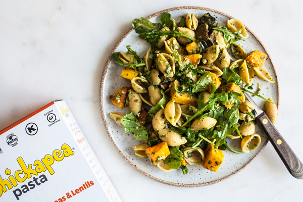 Roasted Butternut Squash, Zucchini & Arugula Pesto Pasta Salad | The Full Helping