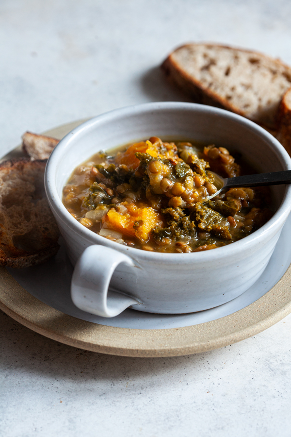 Butternut Squash, Kale & Lentil Soup with Herbs | The Full Helping