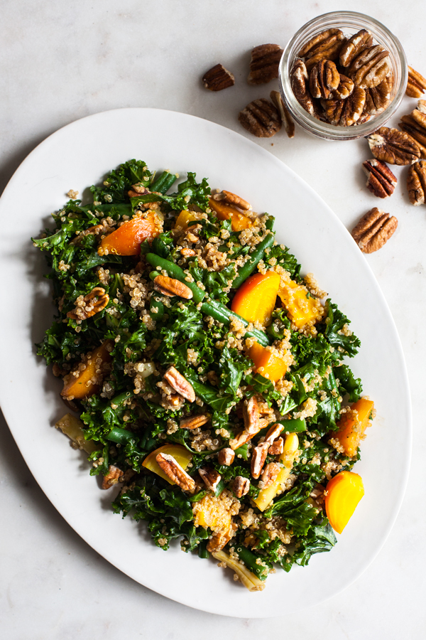 Maple Mustard Kale, Quinoa & Toasted Pecan Salad | The Full Helping