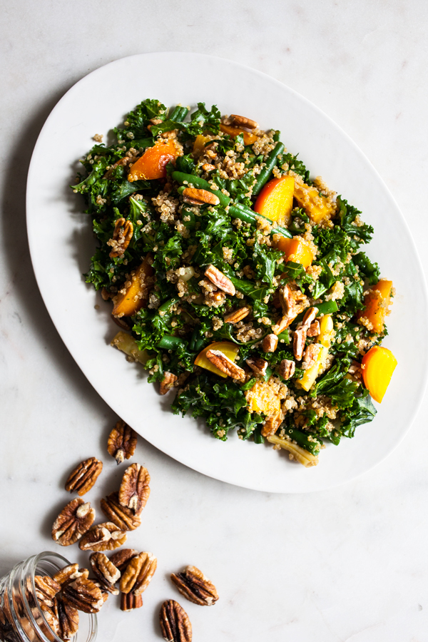 Maple Mustard Kale, Quinoa & Toasted Pecan Salad | The Full Helping