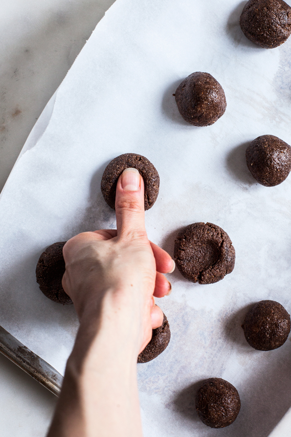 Salted Chocolate Peanut Butter Cup Thumbprints | The Full Helping