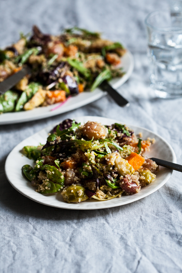 Roasted Brussels Sprout, Butternut Squash & Grape Salad with Quinoa | The Full Helping