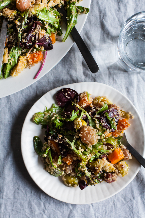 Roasted Brussels Sprout, Butternut Squash & Grape Salad with Quinoa | The Full Helping