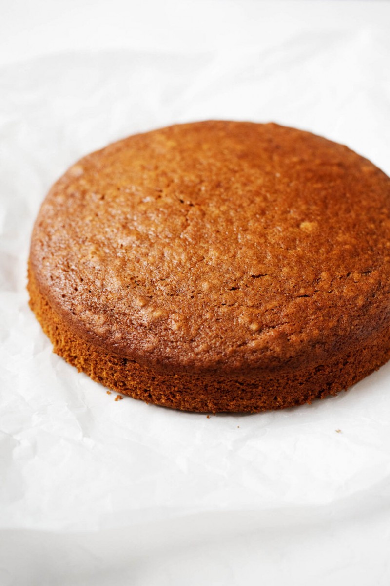 A golden brown, neat, simple vegan cake for the holidays.